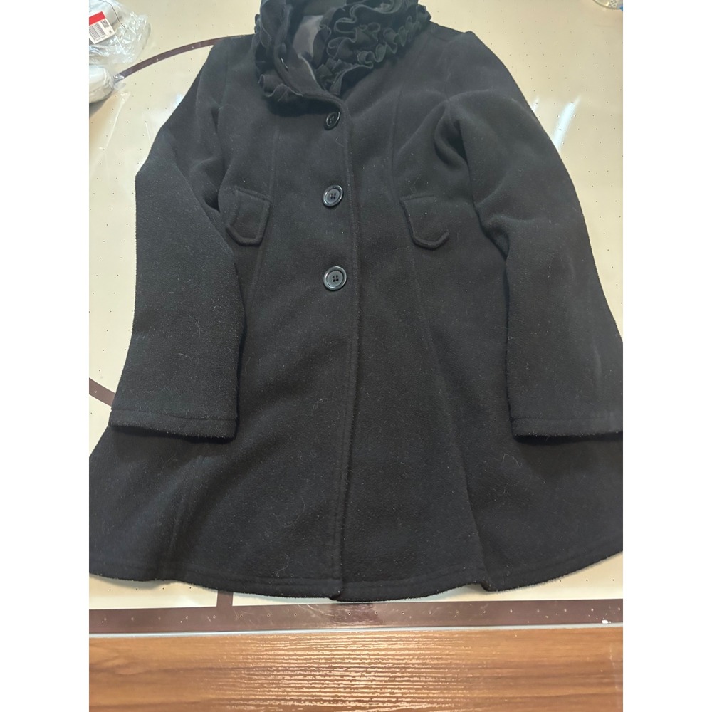Copper Key Girls Black Ruffle Collar Button Front Peacoat Jacket Size 14/16